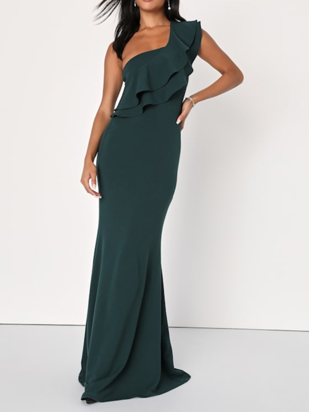Lulu's One-Shoulder Ruffle Maxi Dress in Teal